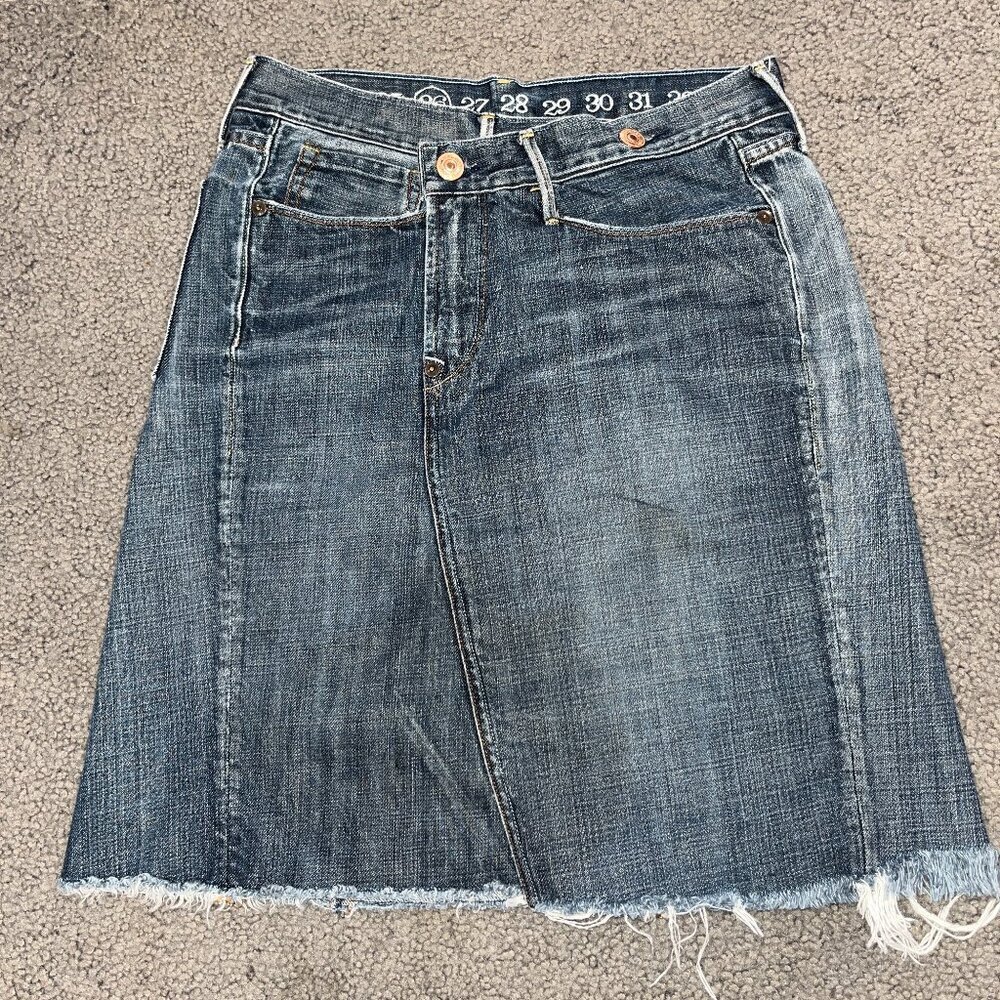 EARNEST SEWN Brinklsy Asymmetrical Crossover Blue Denim Mini Skirt - EUC - 26